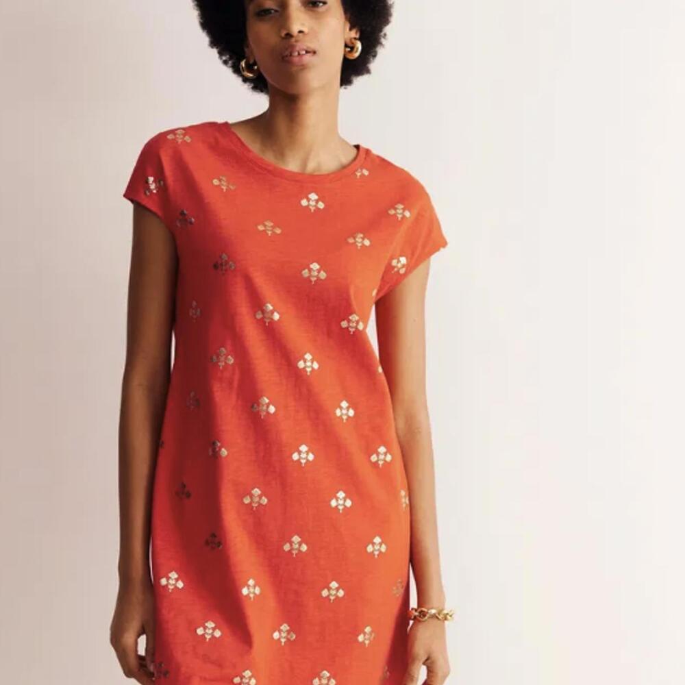 BODEN Leah Jersey Red and Gold Short Sleeve T-Shirt Dress - Size - 2